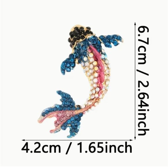 Betsey Johnson Brooch Lucky Koi Fish Blue Iridescent Crystals Gold Tone - Picture 2 of 2